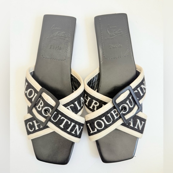 Christian Louboutin Black white leather criss cross Logo Crossimule slides EU 40 - Picture 4 of 12